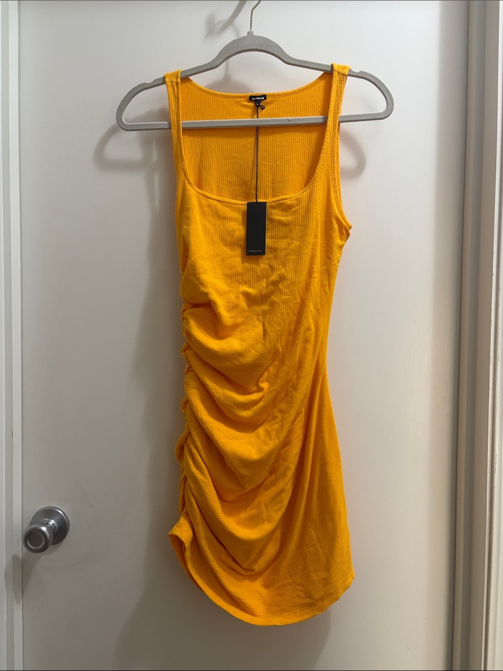 Monrow Ribbed Ruched Tank Dress - Yellow